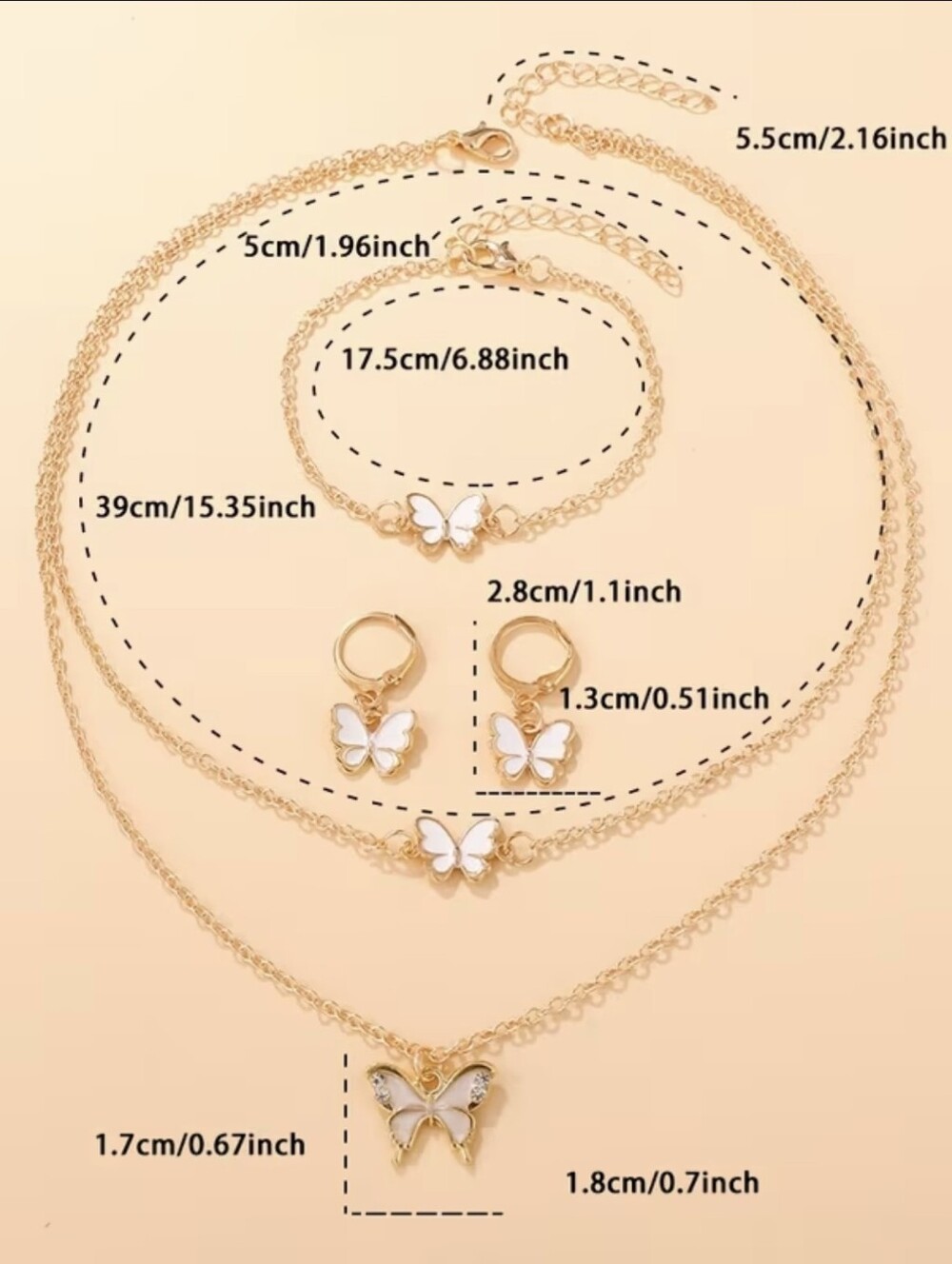 4pc set-Butterfly Necklace, Earrings, Bracelet Set.NEW - Picture 3 of 4